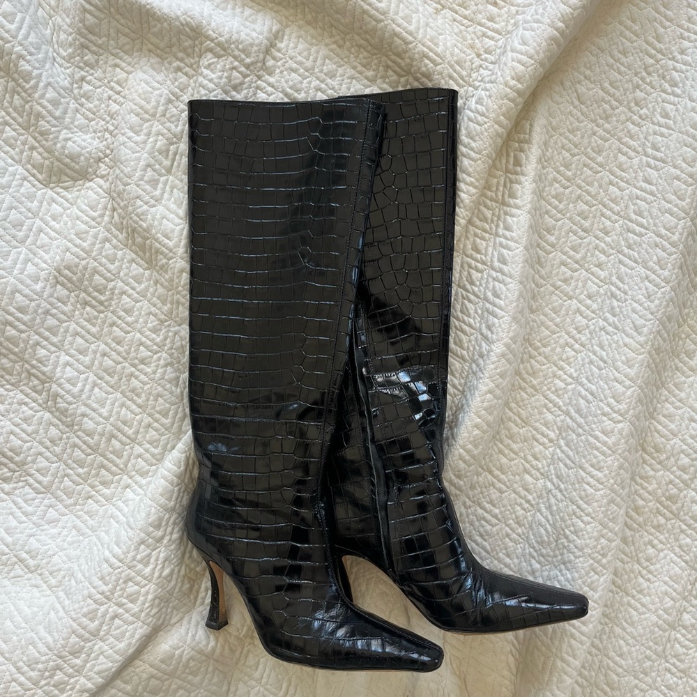 Staud Black Croc-Embossed Boots